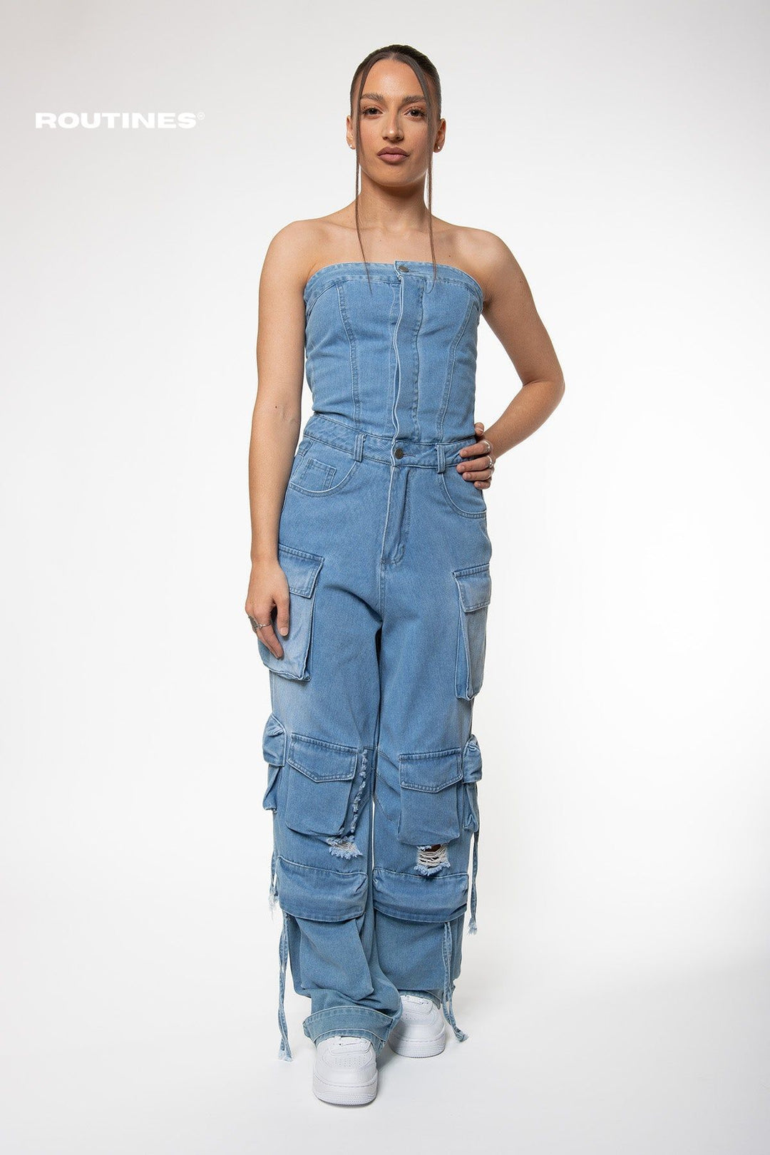 Shannon Inspired Cargo Denim Jumpsuit Jumpsuit Routines Fashion   