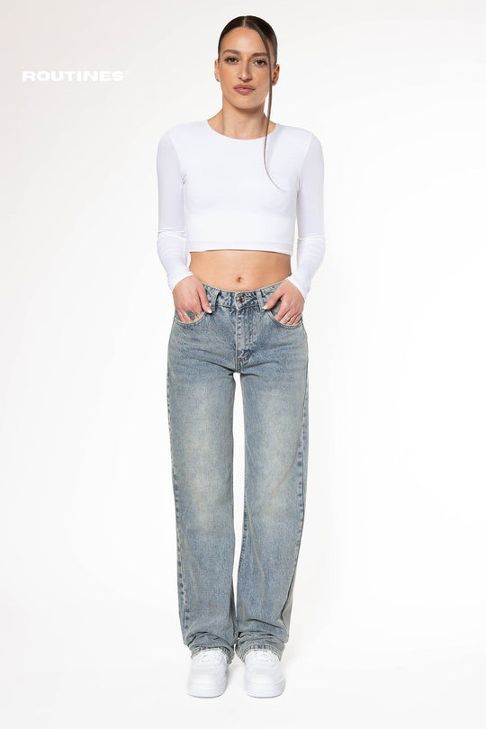 Tina Mid-Waist Washed Straight Leg Jeans Jeans Routines Fashion   