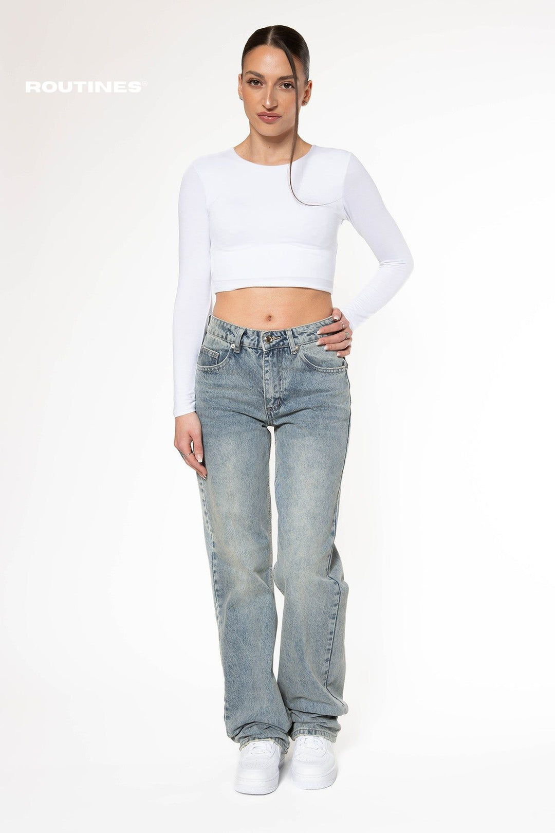 Tina Mid-Waist Washed Straight Leg Jeans Jeans Routines Fashion   