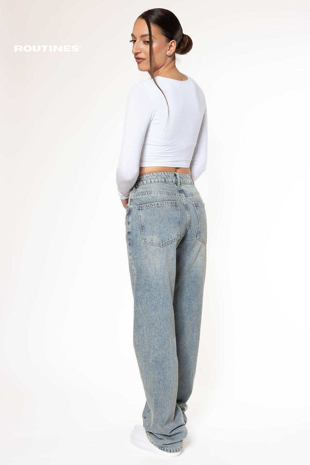 Tina Mid-Waist Washed Straight Leg Jeans Jeans Routines Fashion   