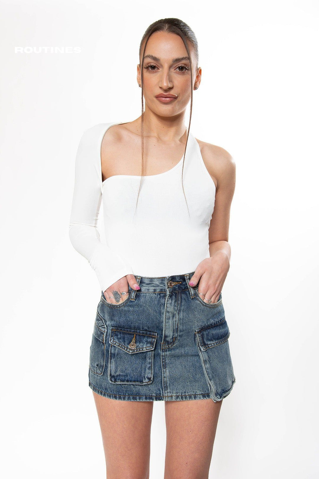 Tracie Multipocket Cargo Denim Skirt - Blue Skirt Routines Fashion   