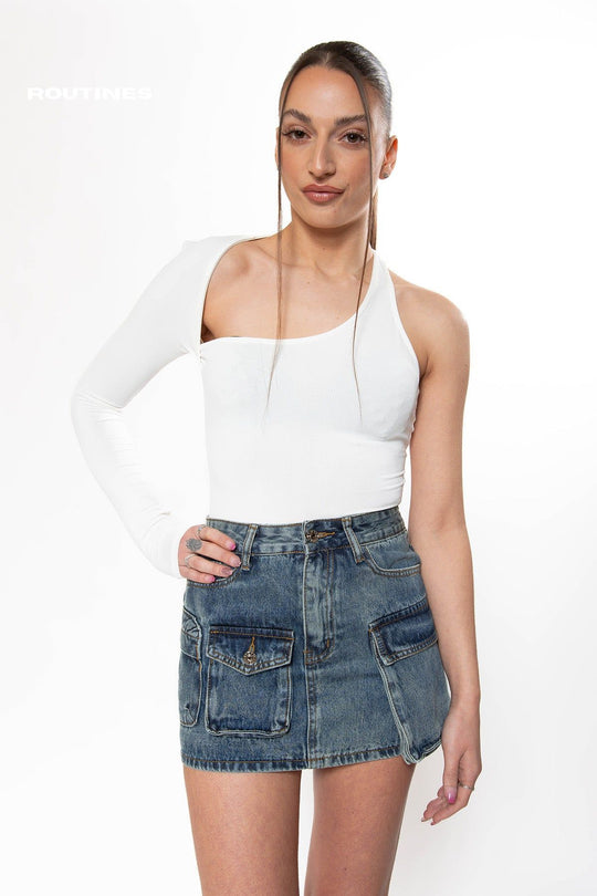 Tracie Multipocket Cargo Denim Skirt - Blue Skirt Routines Fashion   