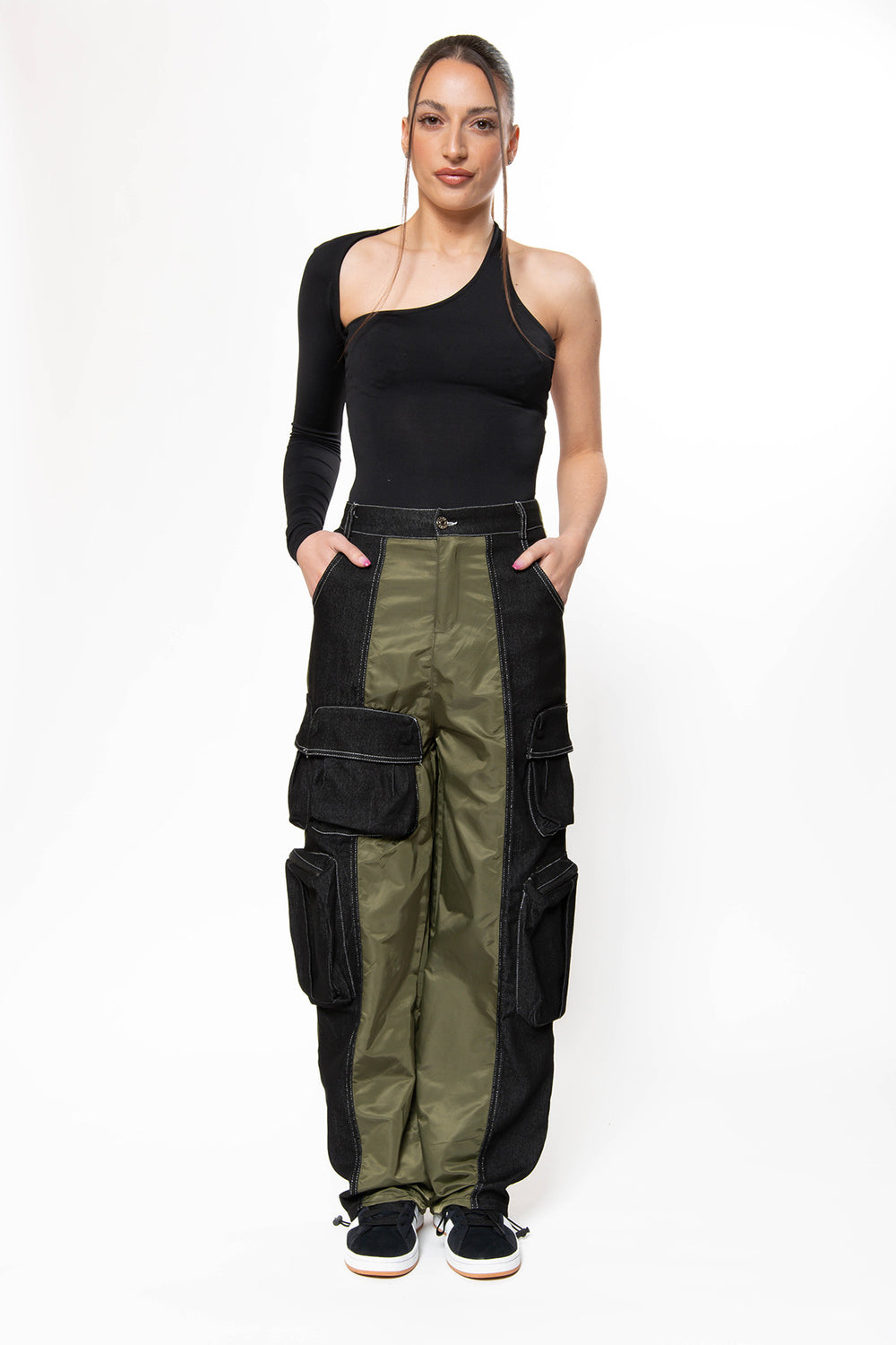 Willow Cargo Parachute Pants - Army Green Jeans Routines Fashion   