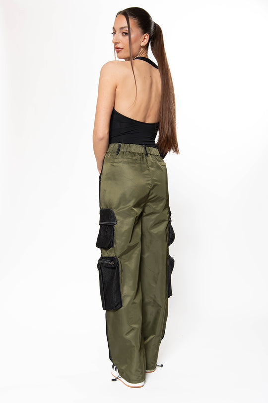 Willow Cargo Parachute Pants - Army Green Jeans Routines Fashion   