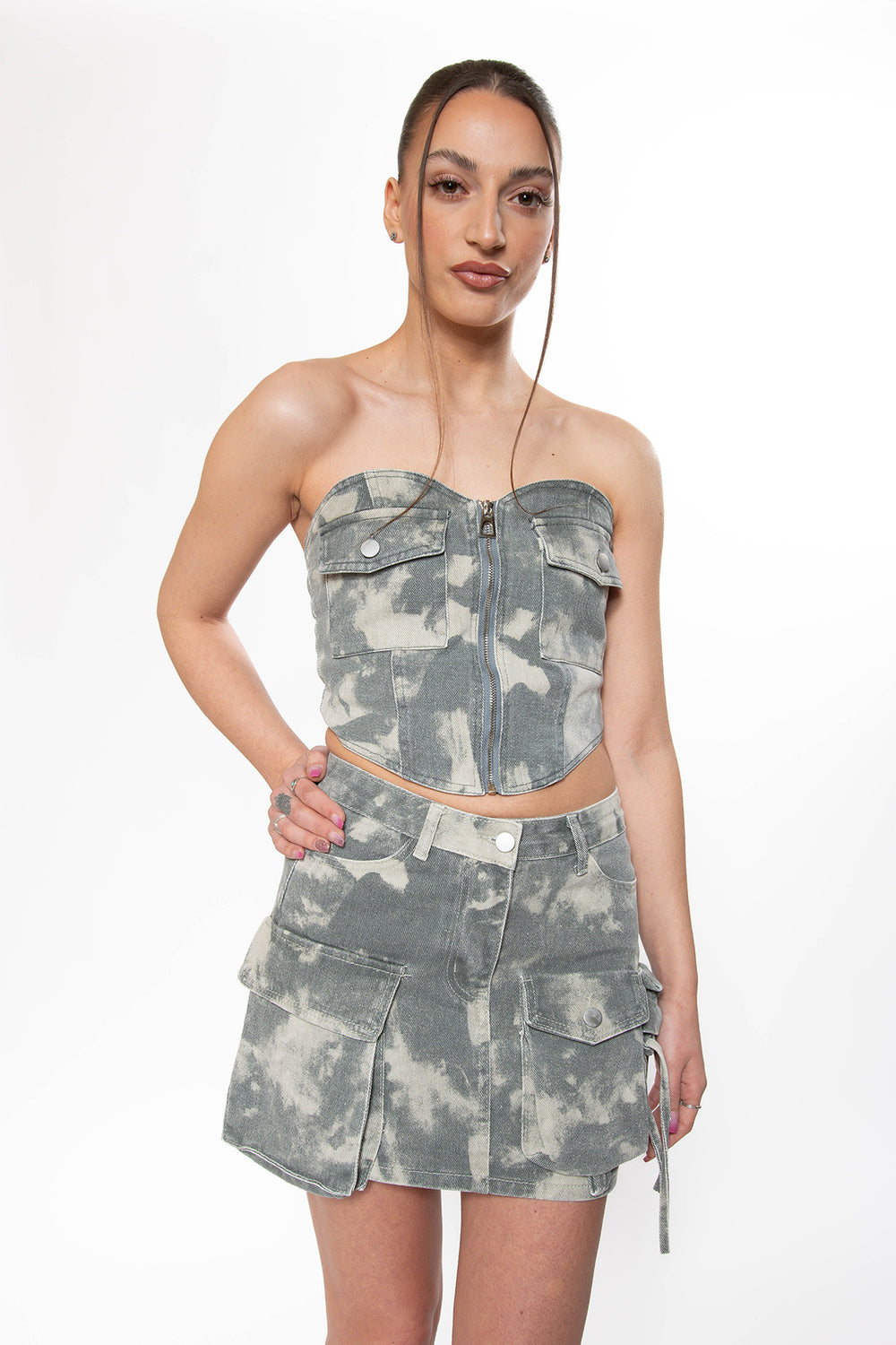 Yelynn Denim Corset Top - Camouflage Top Routines Fashion   