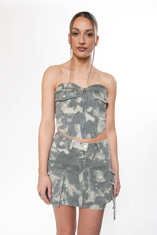 Yelynn Denim Corset Top - Camouflage Top Routines Fashion   