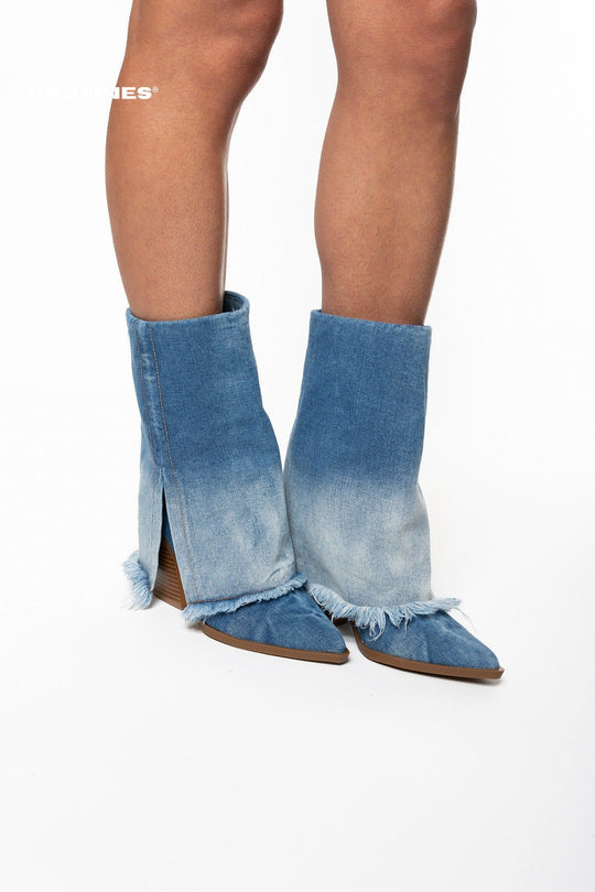 Routines Denim Western Boots - Blue Shoes Routines Fashion   