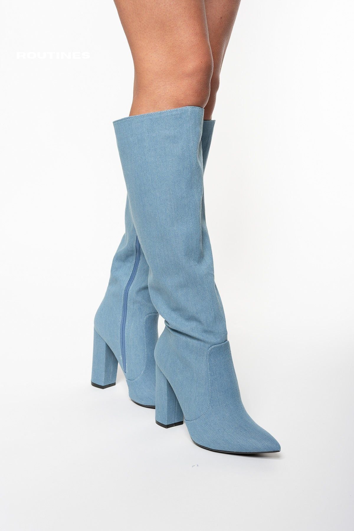 Denim hot sale high boots