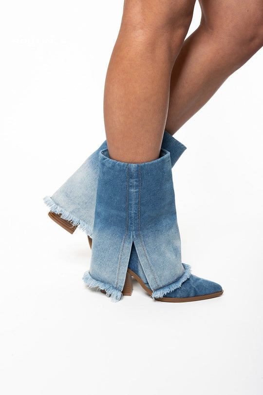 Routines Denim Western Boots - Blue Shoes Routines Fashion   