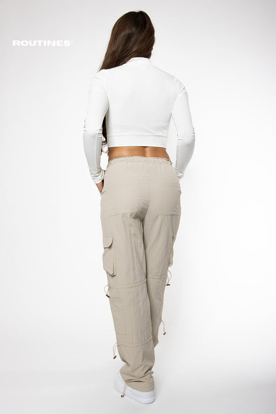 Addilyn Cargo Parachute Pants - Beige Pants Routines Fashion   