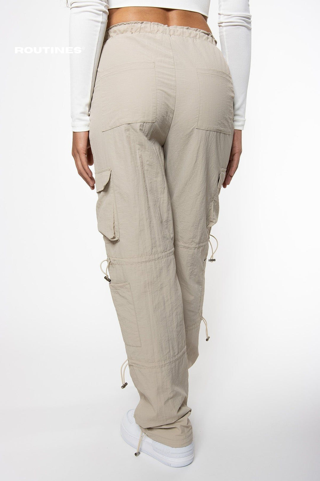 Addilyn Cargo Parachute Pants - Beige Pants Routines Fashion   