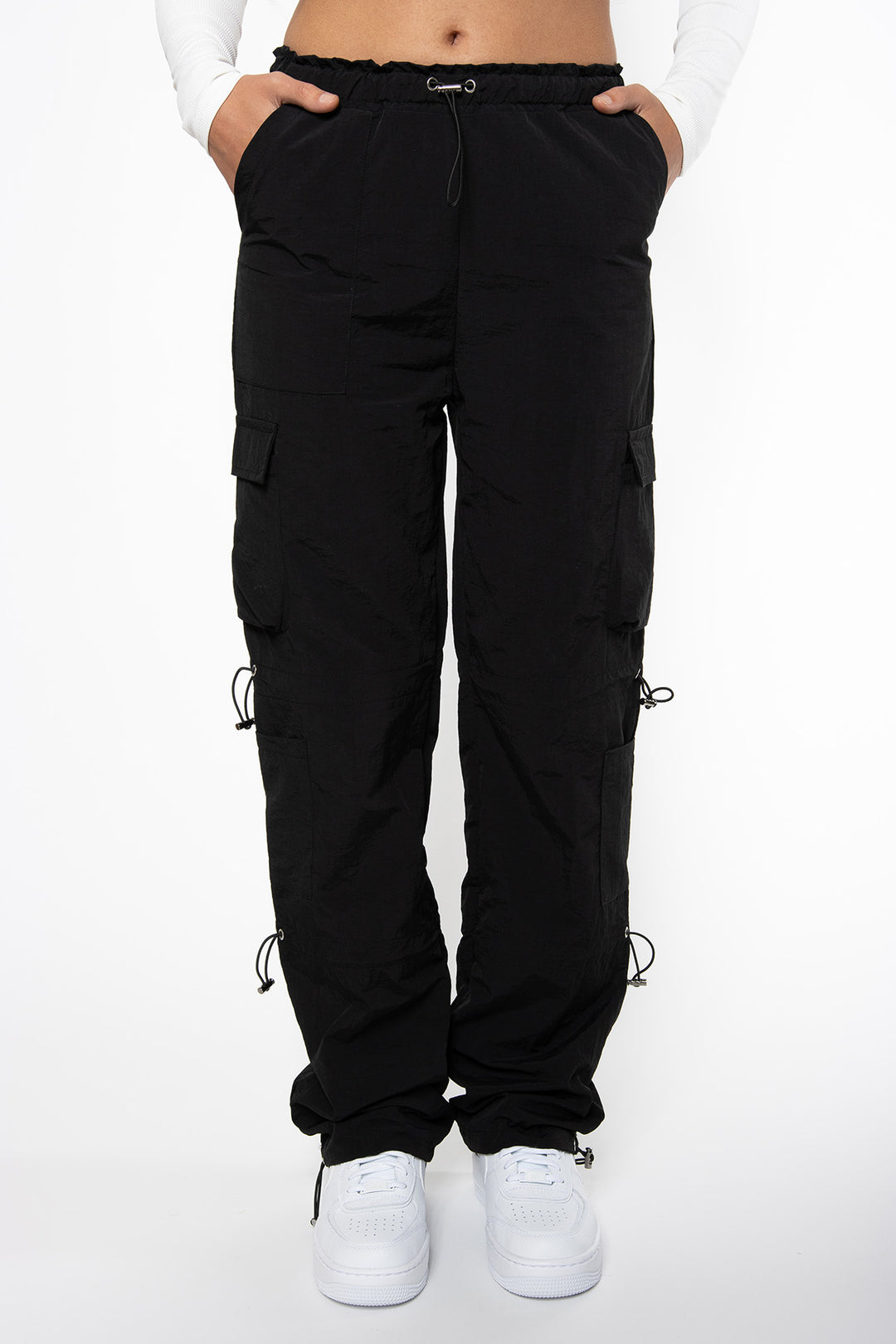 Addilyn Cargo Parachute Pants - Black Pants Routines Fashion   