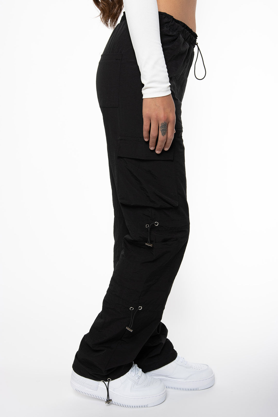 Addilyn Cargo Parachute Pants - Black Pants Routines Fashion   