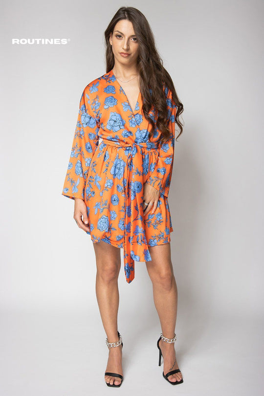 Aimee Flowers Print Orange Dress Dress Routines Fashion   