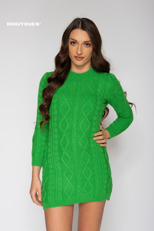 Alessia Cable Knit Dress - Green Dress Routines Fashion   