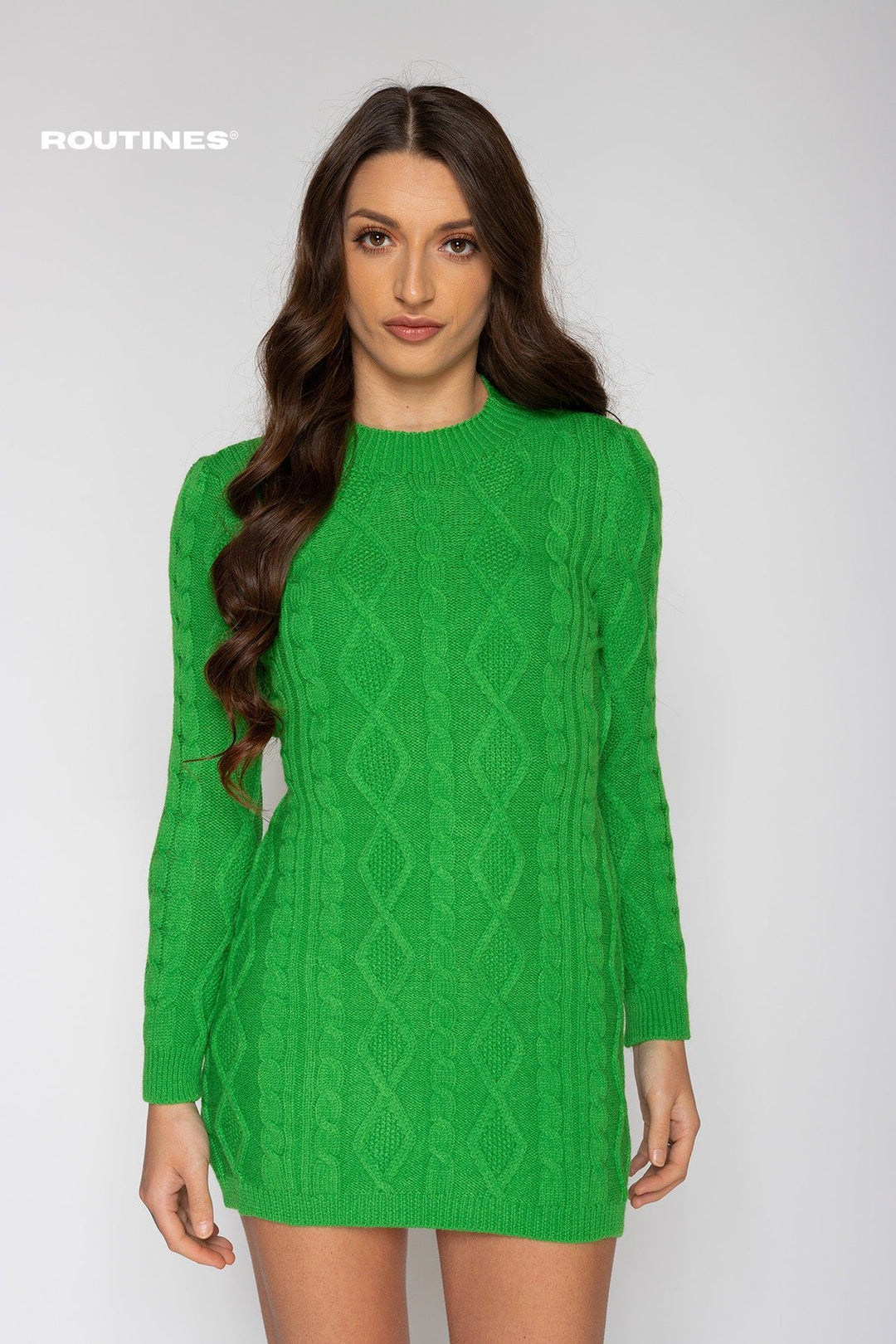 Alessia Cable Knit Dress - Green Dress Routines Fashion   