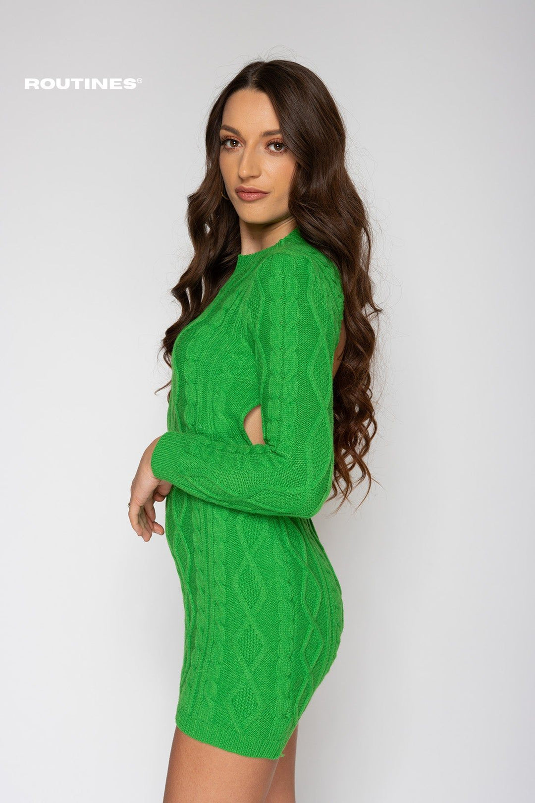 Alessia Cable Knit Dress - Green Dress Routines Fashion   