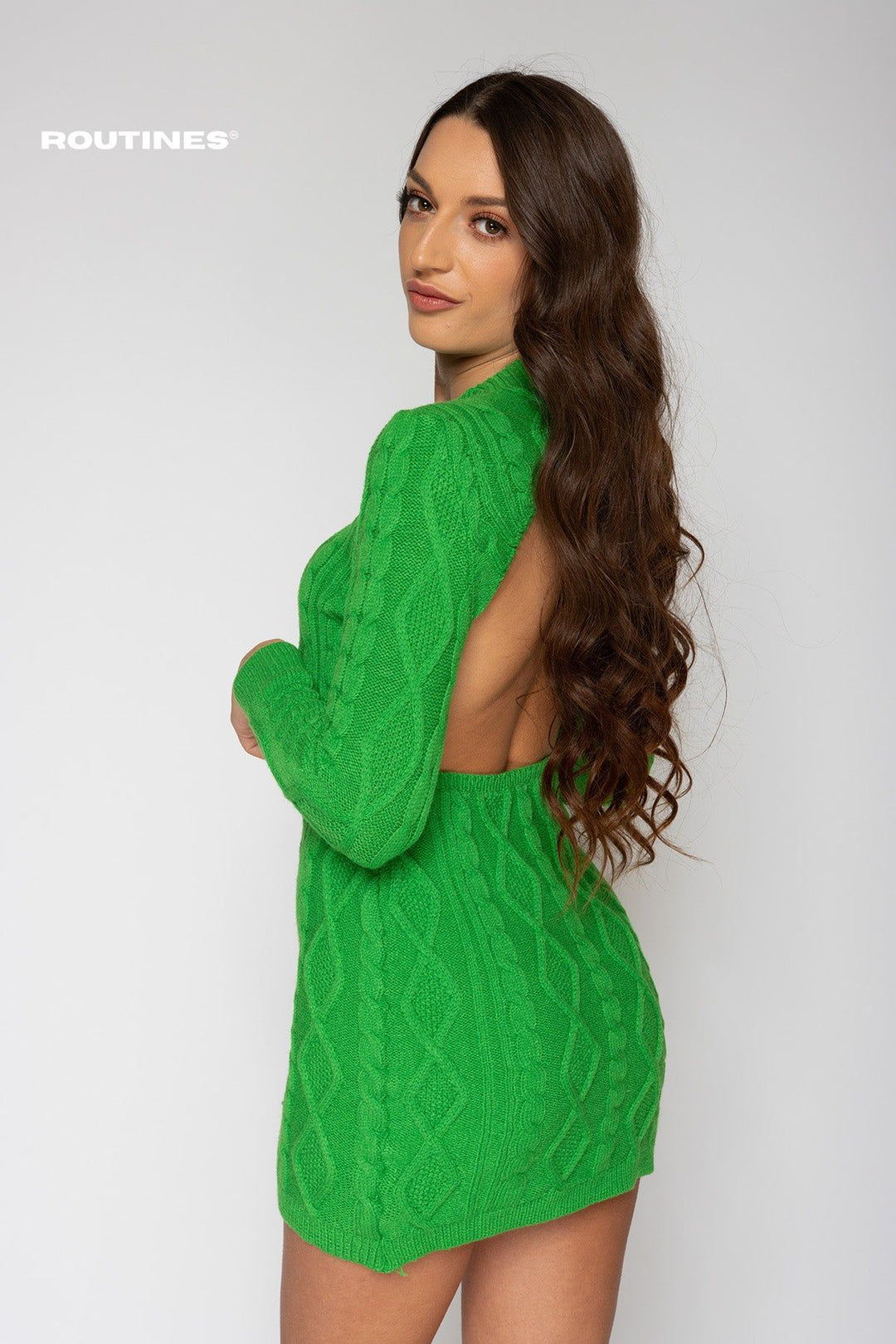 Alessia Cable Knit Dress - Green Dress Routines Fashion   