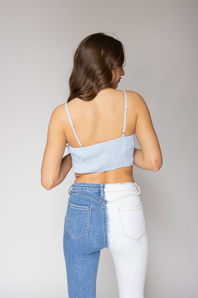 Arianna Draped Light Blue Crop Top Top Routines Fashion   