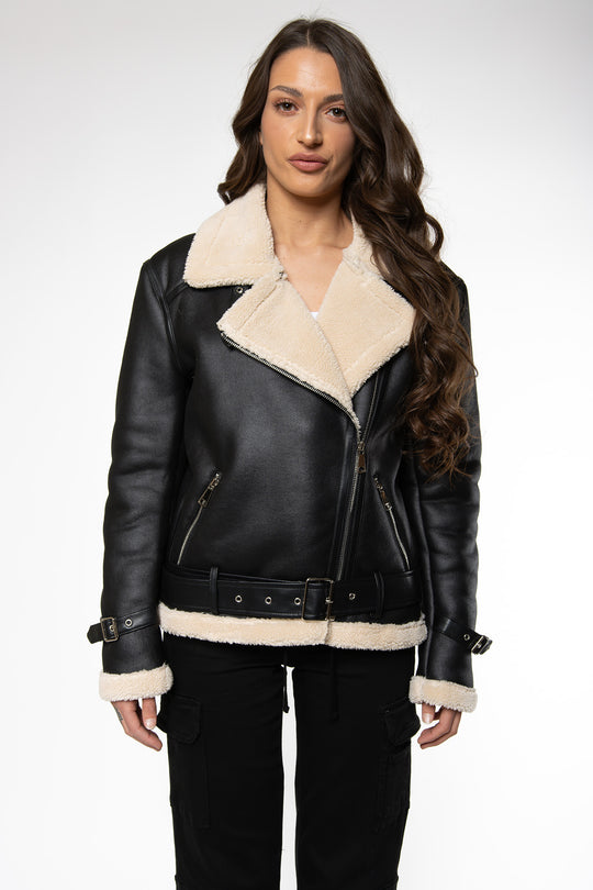 Bailynn PU Faux Fur Jacket - Black Jacket Routines Fashion   