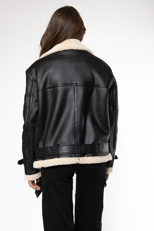 Bailynn PU Faux Fur Jacket - Black Jacket Routines Fashion   