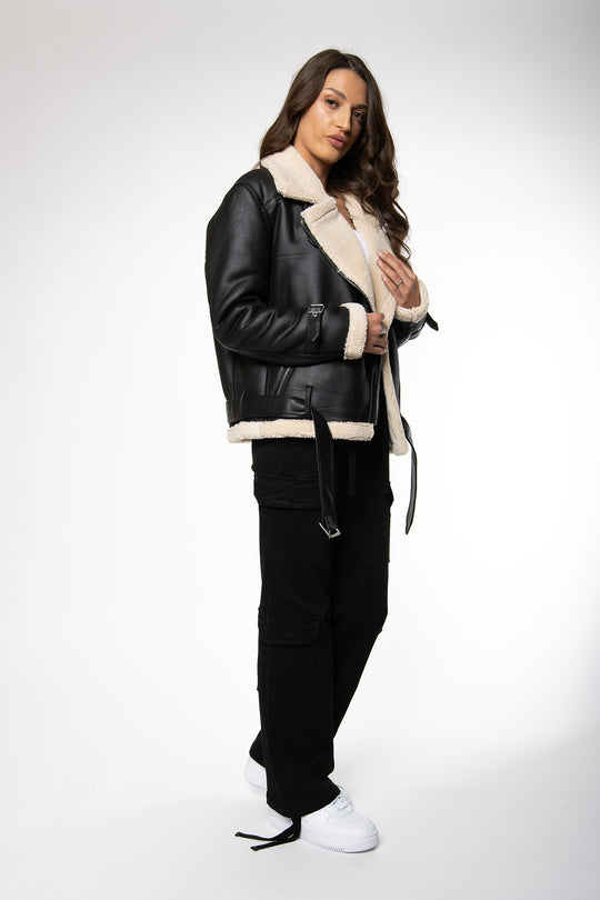 Bailynn PU Faux Fur Jacket - Black Jacket Routines Fashion   