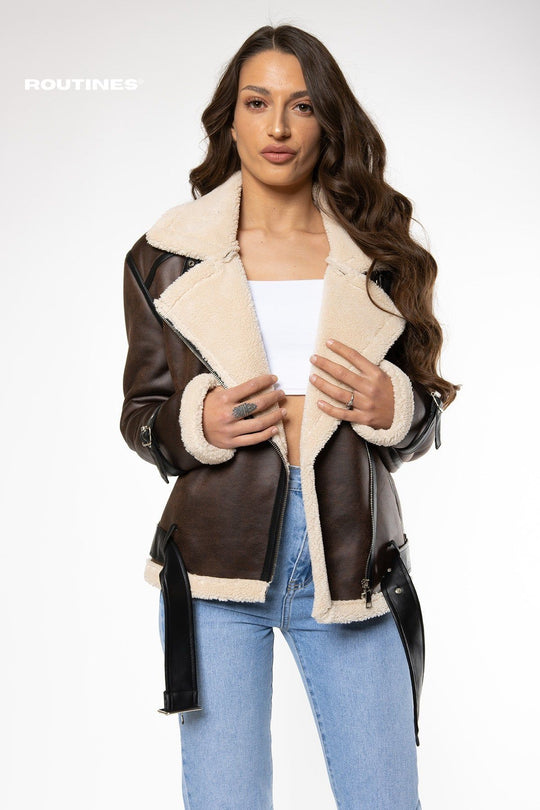 Bailynn PU Faux Fur Jacket - Choco Jacket Routines Fashion   