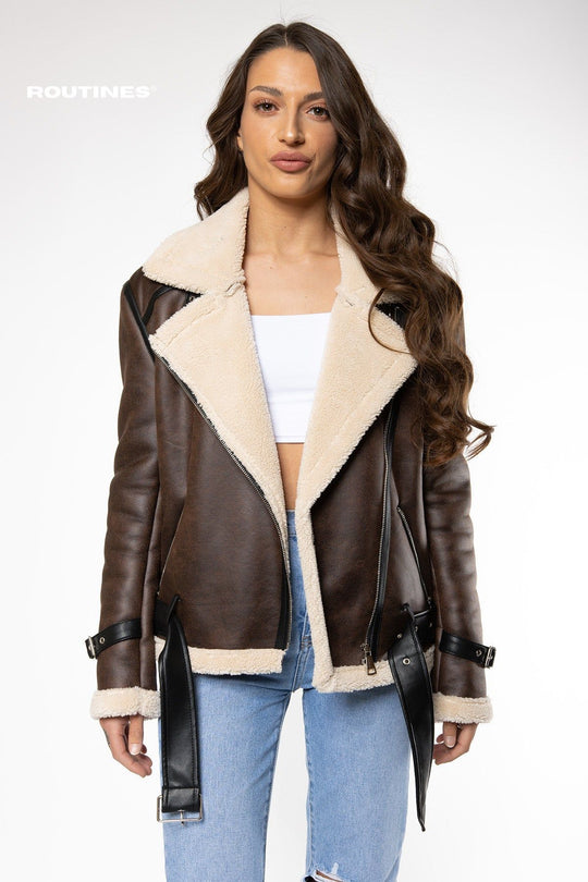 Bailynn PU Faux Fur Jacket - Choco Jacket Routines Fashion   