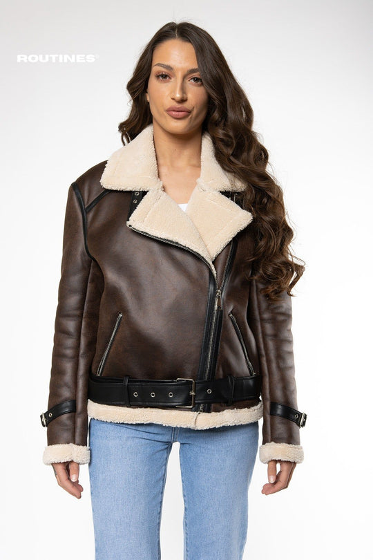 Bailynn PU Faux Fur Jacket - Choco Jacket Routines Fashion   