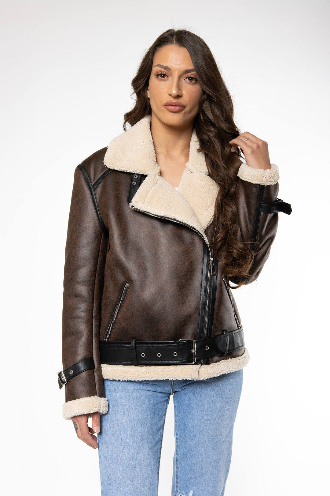 Bailynn PU Faux Fur Jacket - Choco Jacket Routines Fashion   
