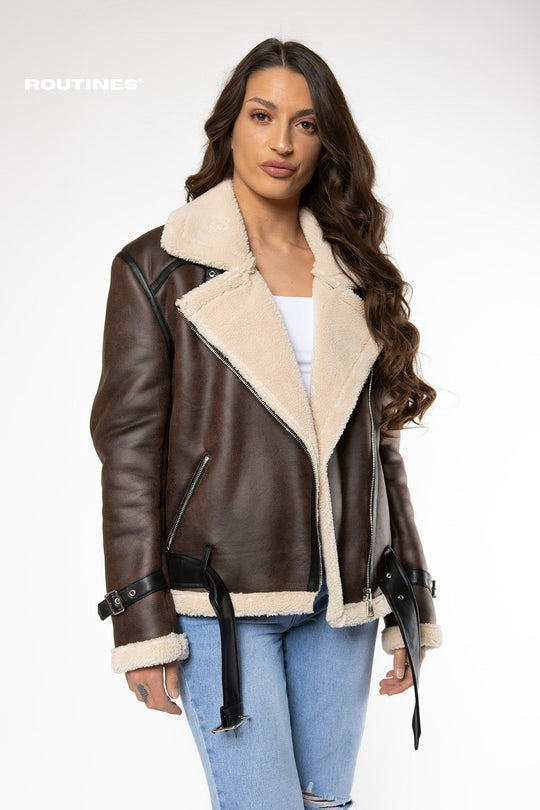 Bailynn PU Faux Fur Jacket - Choco Jacket Routines Fashion   