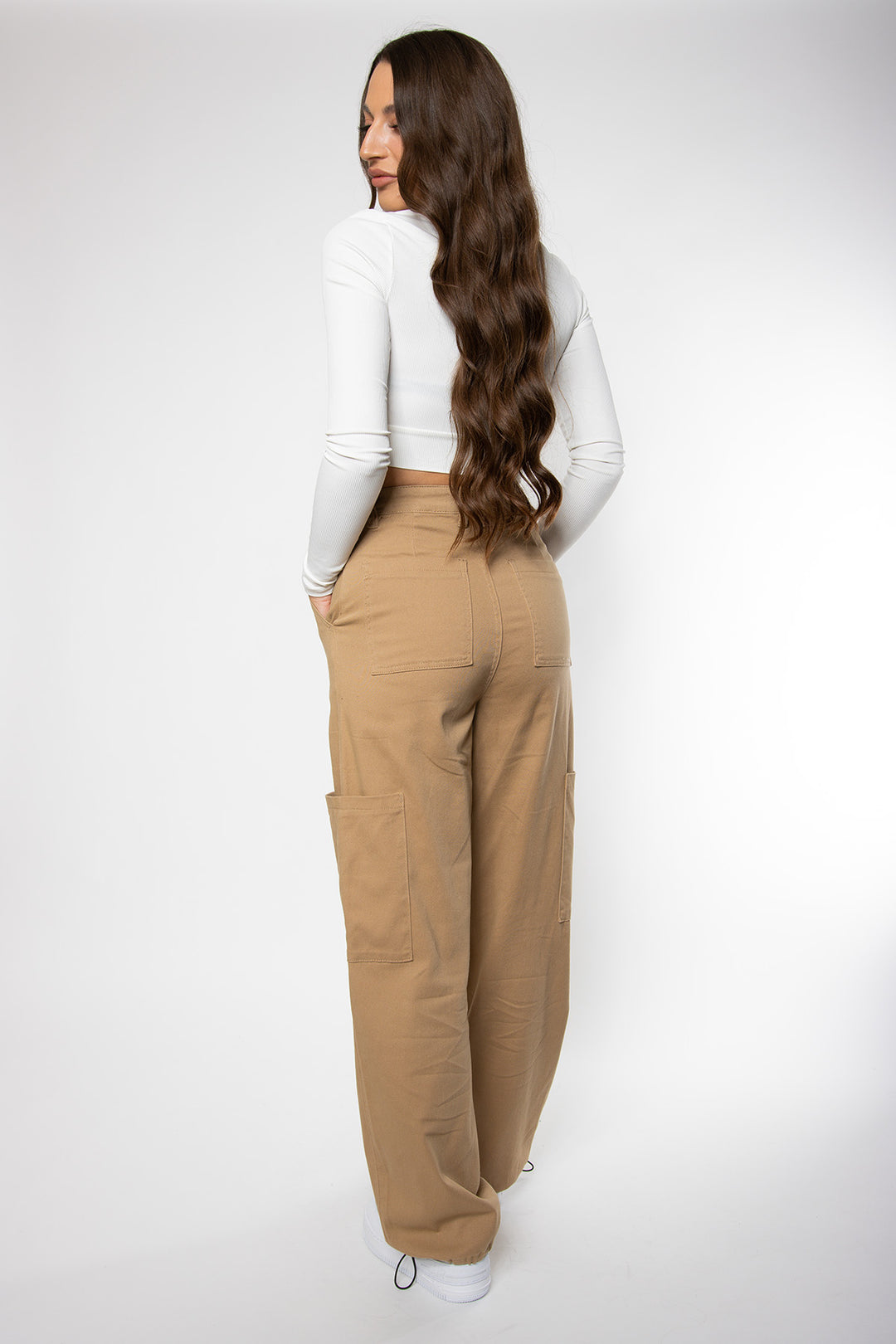 Brooke Stretch Cargo Parachute Pants - Camel Pants Routines Fashion   