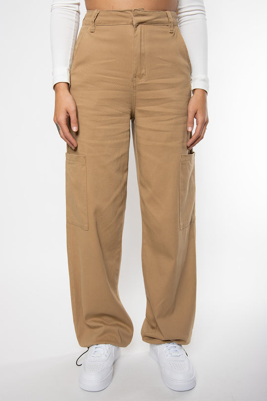 Brooke Stretch Cargo Parachute Pants - Camel Pants Routines Fashion   