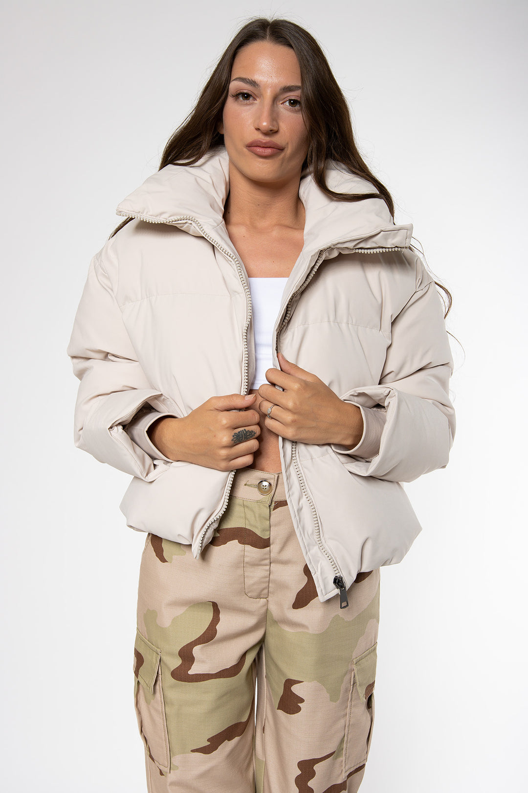 Callie Puffer Coat - Beige Coat Routines Fashion   