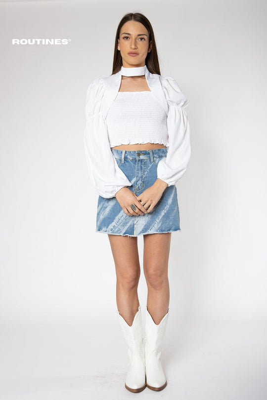 Celene Washed Jeans Skirt - Blue  Routines Fashion   