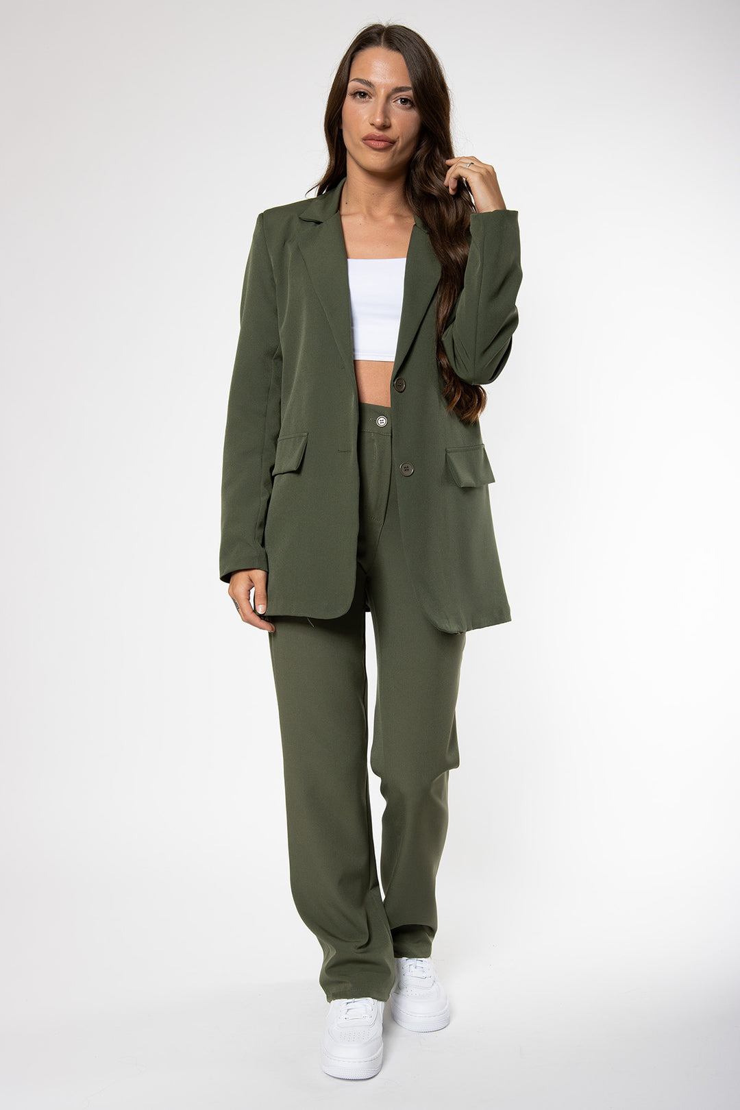 Chiara Blazer - Army Green Blazer Routines Fashion   