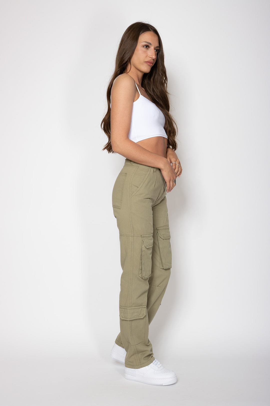 Daisy Straight Cargo Pants - Army Green Pants Routines Fashion   