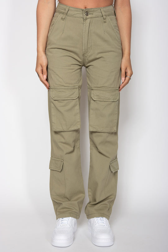 Daisy Straight Cargo Pants - Army Green Pants Routines Fashion   