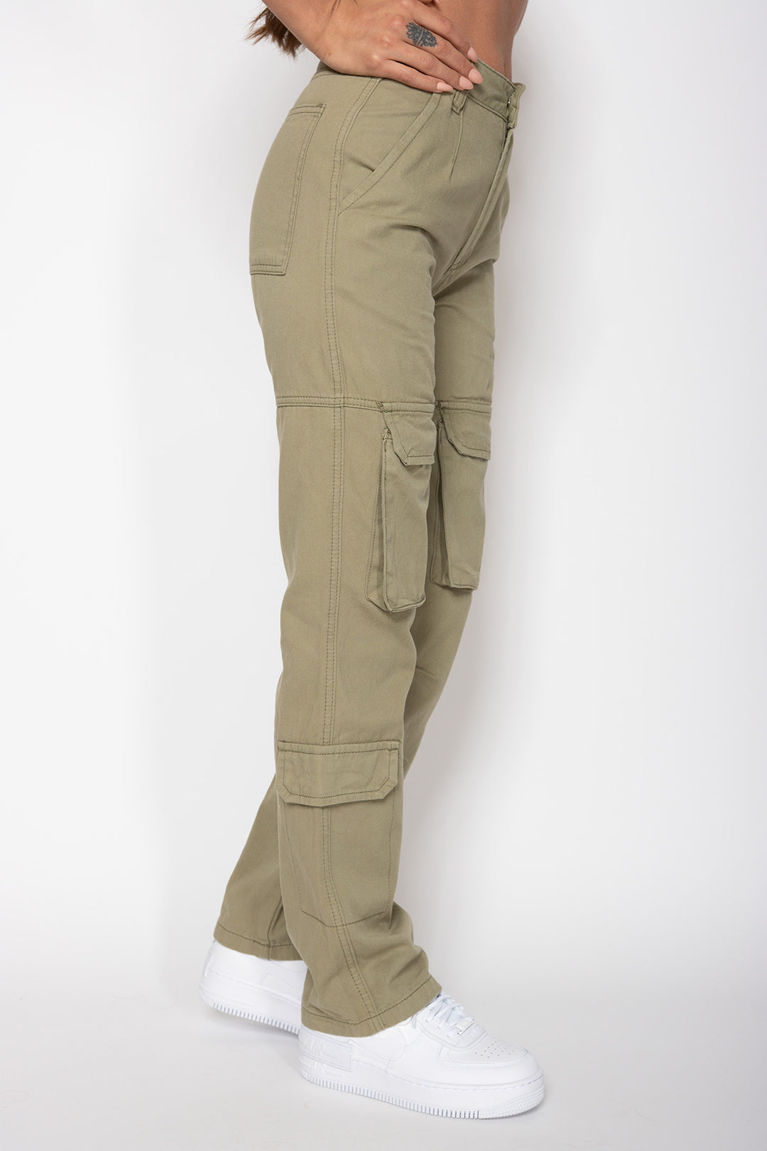 Daisy Straight Cargo Pants - Army Green Pants Routines Fashion   