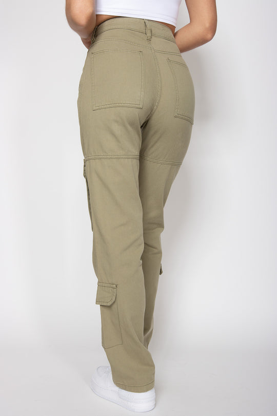 Daisy Straight Cargo Pants - Army Green Pants Routines Fashion   