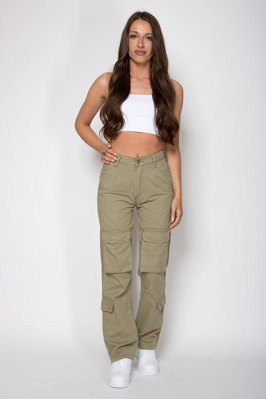 Daisy Straight Cargo Pants - Army Green Pants Routines Fashion   