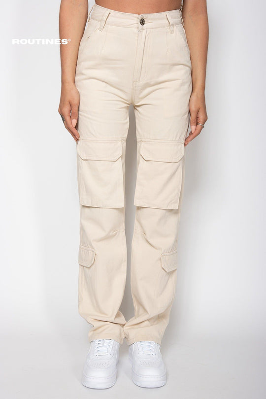 Daisy Straight Cargo Pants - Beige Pants Routines Fashion   