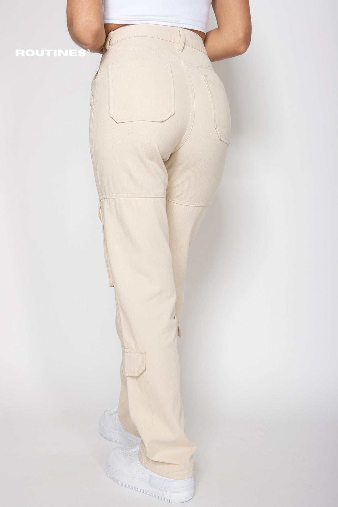 Daisy Straight Cargo Pants - Beige Pants Routines Fashion   