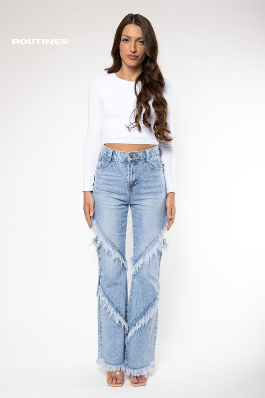 Emberly Fringe Flared Jeans Jeans Routines Fashion   