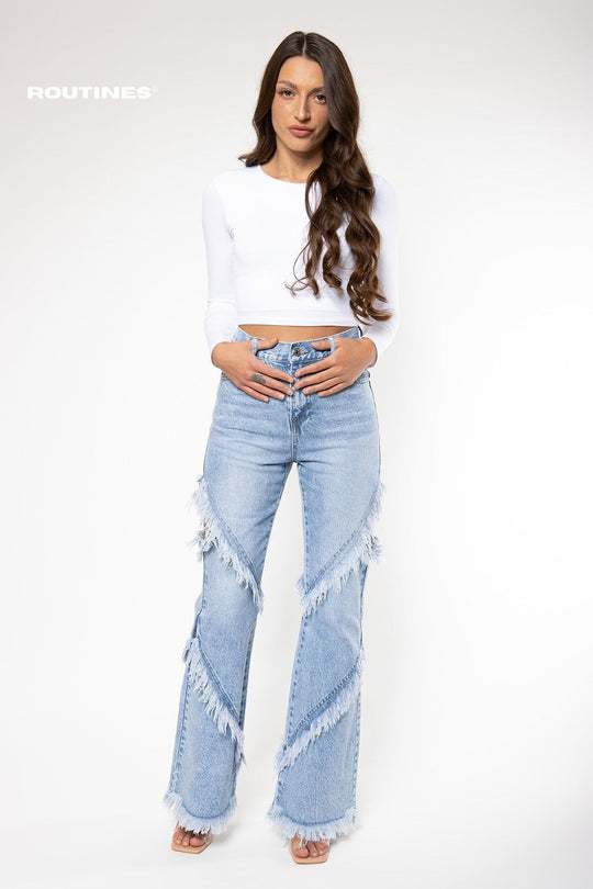 Emberly Fringe Flared Jeans Jeans Routines Fashion   