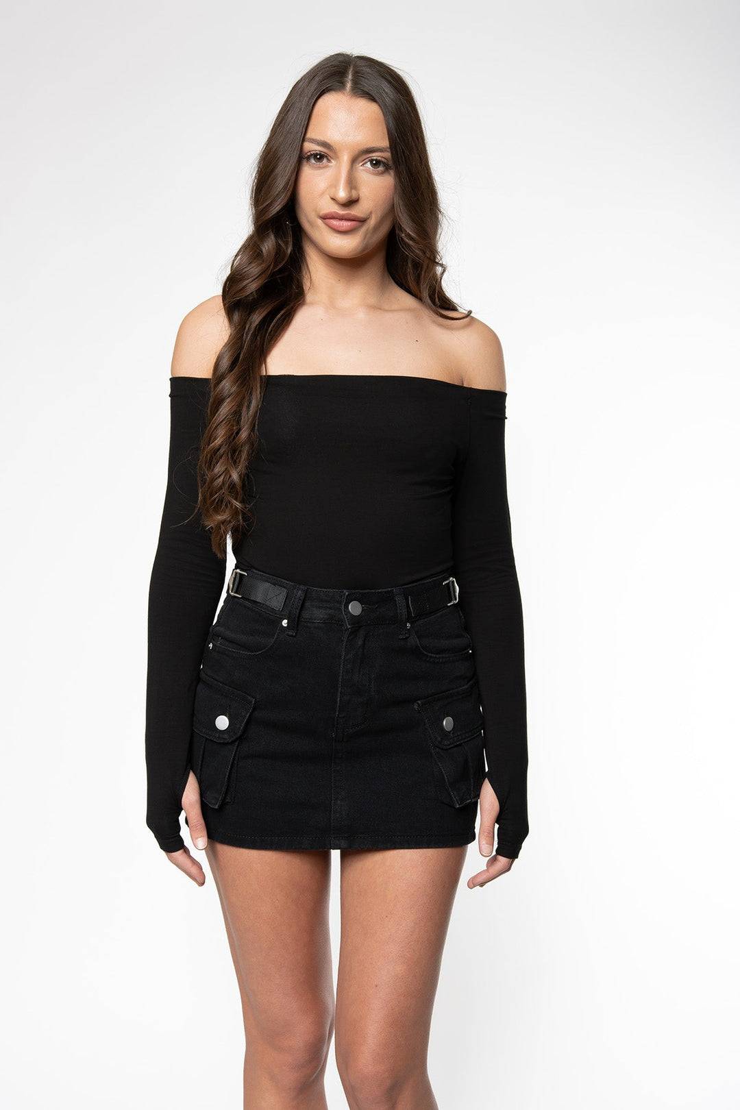Francesca Cargo Skirt Jeans - Black - ROUTINES