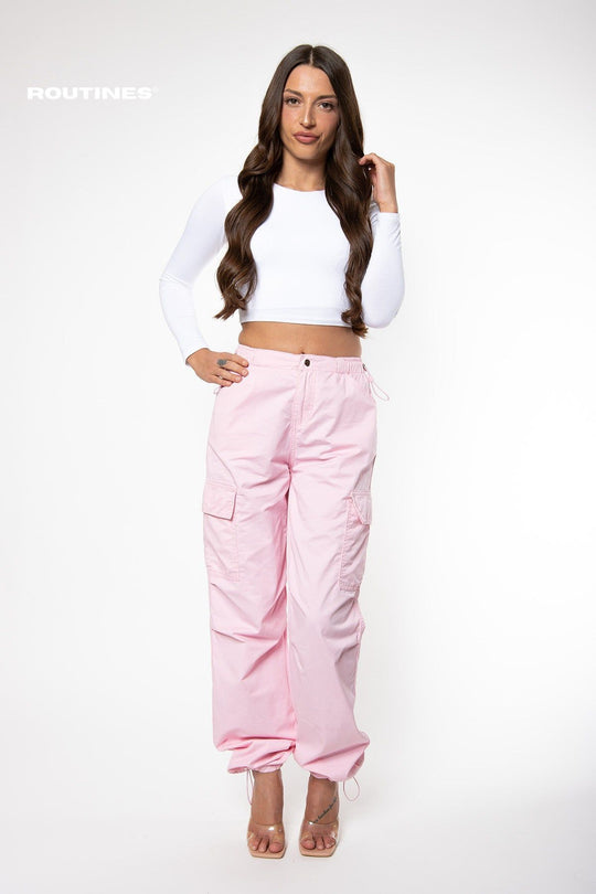 Harley Cargo Parachute Pants - Pink Pants Routines Fashion   