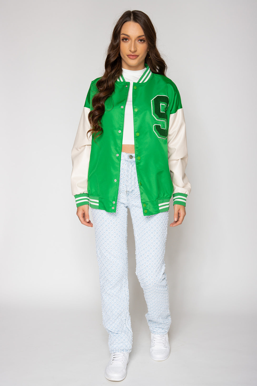 Jaelyn S Varsity Jacket - Green Jacket Routines Fashion   