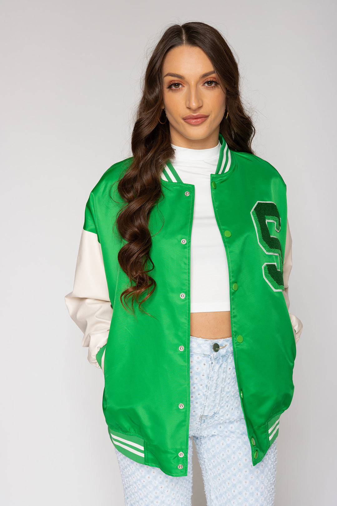 Jaelyn S Varsity Jacket - Green Jacket Routines Fashion   