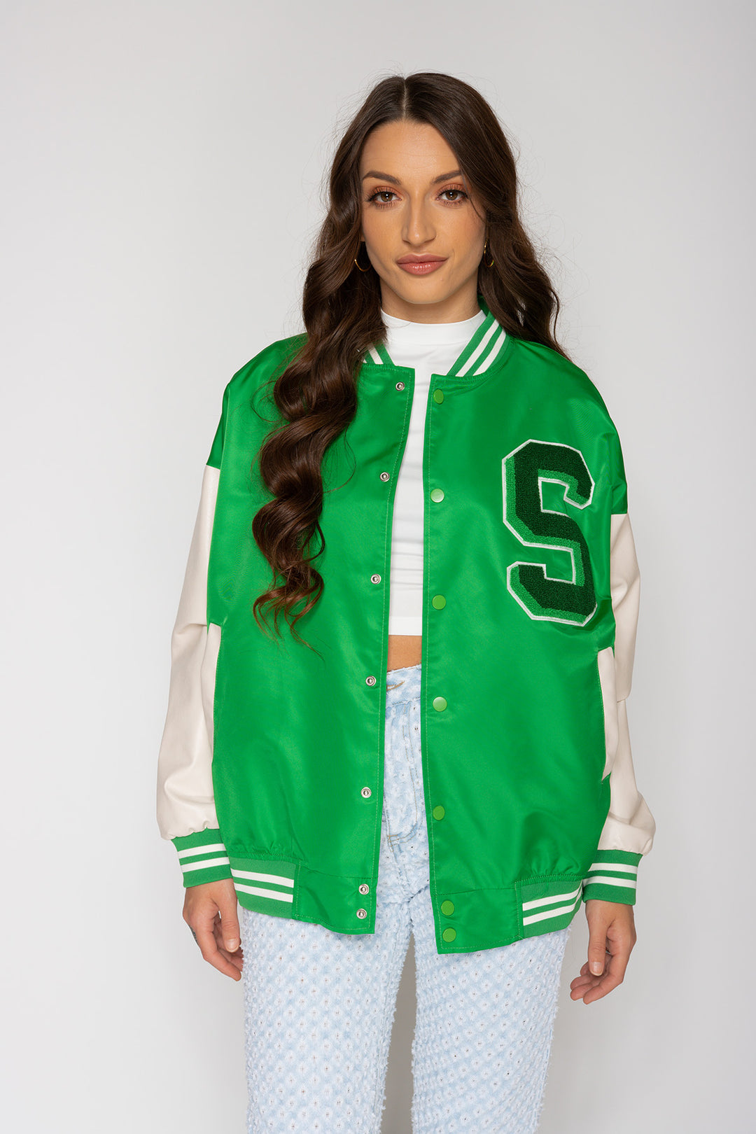 Jaelyn S Varsity Jacket - Green Jacket Routines Fashion   